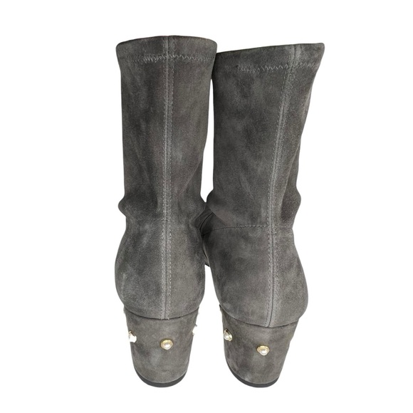 Stuart Wietzman Siggy Ankle Boot Gray Suede Faux Pearl Size 9.5 Sock Booties EUC - Picture 5 of 10